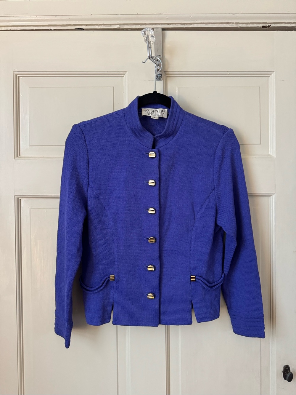 St. John Cobalt Blue Knit Blazer with Gold Buttons